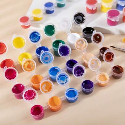 Akrylfärgsset med 12 färger och 2 penslar, lämplig för hantverk, leksaker, dekorationer, heminredning, målning