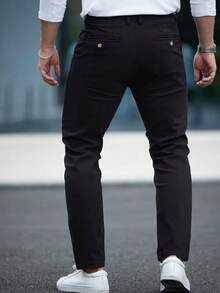 Men's Plain Premium Twill Trousers High Durability Black - màu đen - Xem 2