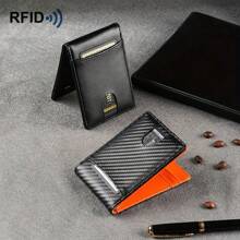 Ultra-Thin Wallet For Men, Premium RFID Blocking Bifold Leather Wallet, Stainless Steel Money Clip, Gift For Men, Solid Color Anti-Theft Synthetic Leather