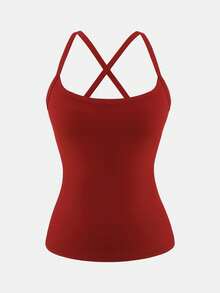 XLLAIS Women's Minimalist Criss-Cross Backless Red Camisole, Stretchy Activewear Cami Top, Suitable For Summer, Vacation, Christmas, New Year And Other Occasions - Red - View 4