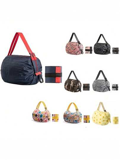 1个可重复使用可折叠购物袋，防水牛津布手提袋，大容量耐用便携可折叠拉链购物袋，可重复使用购物袋，大容量肩背购物袋