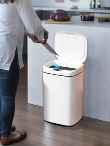 1 个 12L/14L/16L 智能感应垃圾桶，自动开盖，由 2 节 AA 电池供电（不含），防漏防臭设计，塑料垃圾桶，0.3 秒智能传感器，8 秒延迟关闭，安静运行，适用于客厅、厨房、办公室、卧室 - 灰白 - 查看 9