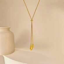 1pc Fashionable Simple Stainless Steel Water-Drop Pendant 18K Gold Plated Necklace, Versatile