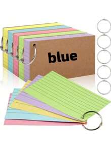 Index Card, 50 Color Flashcards With Loops Per Book, 3x5 Inch Note Cards, Note Cards With Lines, Rule Learning Cards, Study, School, University Supplies, Memory Flashcards, School Supplies,Back To School