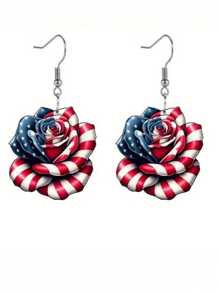1 par de brincos de acrílico com bandeira americana, brincos estilosos com design de rosas para mulheres e meninas, joias para o Dia da Independência, decoração para casa