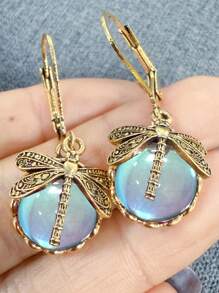1 Pair Vintage Dragonfly Crystal Pendant Earrings, Charming Bohemian Jewelry For Women, Party Wear