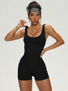 黑色运动背带露背连体裤 - 交叉训练连体裤，带 4D 压缩功能，透气无缝，适合健身和街头穿着（欧盟/澳大利亚/中东尺码 | 含税价格）塑身连体裤 - 黑色 - 查看 3