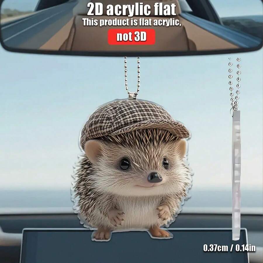 1pc Cute Hedgehog In Hat Acrylic Car Hanging Ornament - 2D Flat Design, Fun Decoration For Rearview Mirror, Home, Backpack, Keychain - Ideal Gift For Animal Lovers, Animal Accessory|Playful Design|Detailed Craftsmanship - one-size - View 1