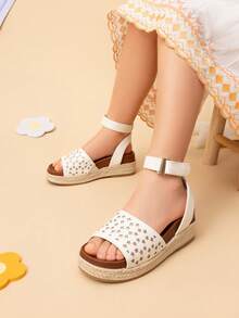 Girls' Wedge Espadrille Sandals – Platform Open-Toe With Ankle Strap (Toddler/Big Kid) - 杏色 - 查看 1