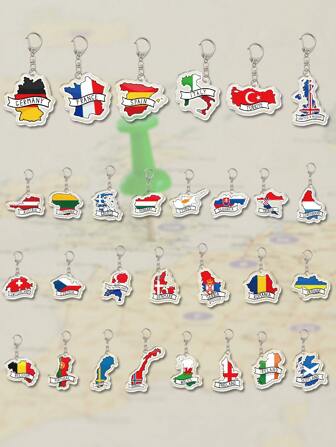 1 st akryl tecknad Europa del nationell karta mönster tema nyckelring hänge ryggsäck ornament/väsktillbehör/skolväsktillbehör/väskhänge/väns presenter biltillbehör väskberlock söt goth y2k