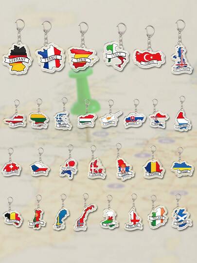 1 Pc Acrylic Cartoon Europe Part National Map Pattern Theme Keychain Pendant Backpack Ornament/Bag Accessories/School Bag Accessories/Purse Pendant/Friend's Gifts Car Accessories Bag Charm Cute Goth Y2k