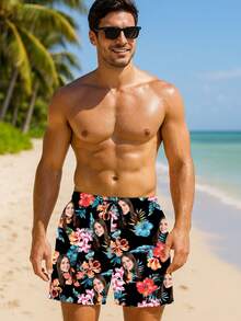 Customized Men's Beach Shorts With Personalized Designs Such As Portraits, Family Members, Pets, Cartoons, Holiday Themes - Multicolor - View 3