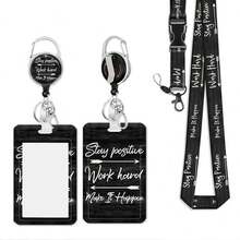 1 套（1 个伸缩徽章卷轴 + 1 个挂绳 + 1 个卡夹）黑色背景停留箭头徽标徽章夹套装，伸缩 ID 徽章夹，挂绳，适合教师、护士、办公室使用、教师节、护士礼物、学校用品、返校 - 彩色 - 查看 1