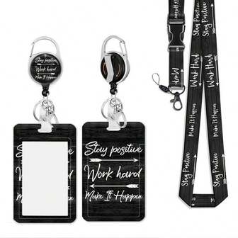 1 套（1 个伸缩徽章卷轴 + 1 个挂绳 + 1 个卡夹）黑色背景停留箭头徽标徽章夹套装，伸缩 ID 徽章夹，挂绳，适合教师、护士、办公室使用、教师节、护士礼物、学校用品、返校