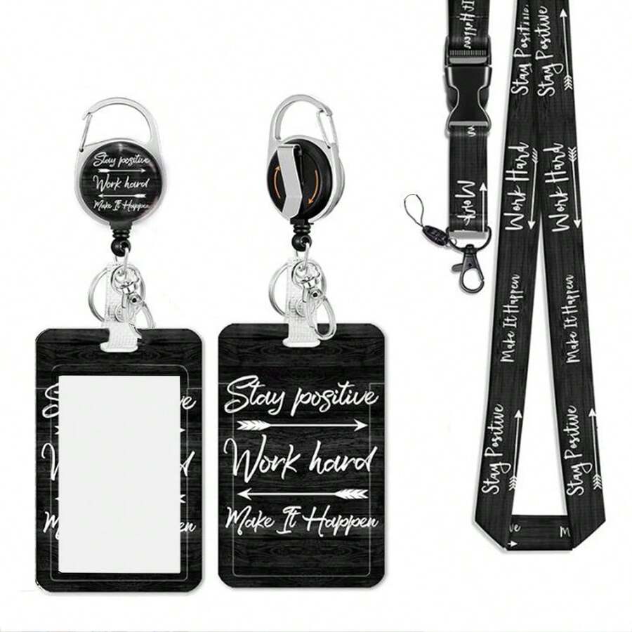 1 套（1 个伸缩徽章卷轴 + 1 个挂绳 + 1 个卡夹）黑色背景停留箭头徽标徽章夹套装，伸缩 ID 徽章夹，挂绳，适合教师、护士、办公室使用、教师节、护士礼物、学校用品、返校 - 彩色 - 查看 1
