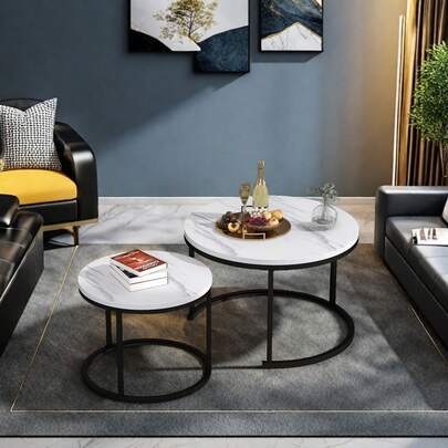 Ensemble de 2 tables basses rondes, tables basses modernes salon table d'appoint ronde gigogne 2 tables d'appoint rondes