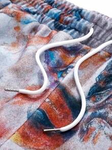 MAISONFOX Men's Random All-Over Graphic Print Streetwear Vintage Hip Hop Sweatpants,Casual Daily Wear Loose Straight Leg Pants, Drawstring Sweatpants For Men - Brown - View 4