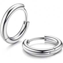 Milacolato G23 Solid Titanium Hoop Earrings Implant Grade Hypollergenic Small Huggie Hoop Earrings Hinged Sleeper Cartilage Earrings For Women Men Silver Gold Black 8mm 10mm 12mm - 多色 - 查看 7