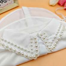1pc Women's Classic Chiffon Detachable Collar With Double Row Pearl Beading, Elegant Premium Quality Versatile Accessory