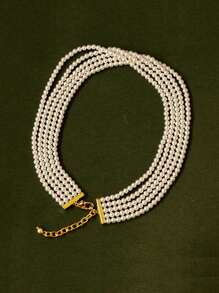 Stylish Multi-Layered Faux Pearl Necklace - Silver Plated Women's Jewelry