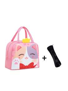2pcs/Set Printed With Cute 3D Cartoon Pattern Lunch Tote Bags And Tableware Storage Box, With A Black Cutlery Storage Bag, Large Capacity Reusable Insulated Lunch Box, Multifunctional Waterproof Leak-Proof Adult Lunch Tote Cooler Bag With Zipper, Students Meals Insulated Cooler Bag,Large Capacity Portable Travel Picnic Bag - Multicolor - View 14