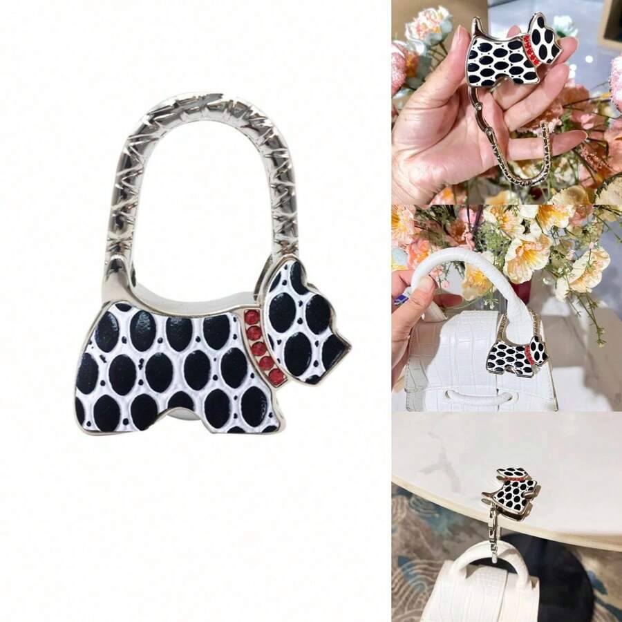 Creative Black Dog Shaped Pet Hanging Hook, Foldable Backpack Desk Edge Metal Hanging Holder, Fashion Bag Clip, Travel Storage