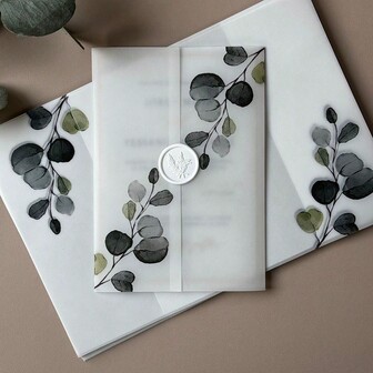 20pcs Eucalyptus Vellum Wrap Suitable For A 5 X 7 Wedding Invitation,DIY Invitation Vellum Jacket,Custom Invitation Vellum Cover Gifts Birthday Graduation Birthday Decorations Party Decorations Bachelorette