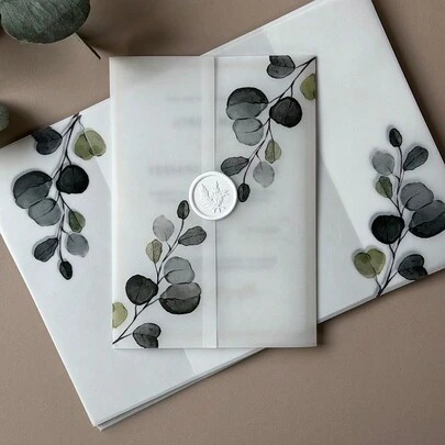 20pcs Eucalyptus Vellum Wrap Suitable For A 5 X 7 Wedding Invitation,DIY Invitation Vellum Jacket,Custom Invitation Vellum Cover Gifts Birthday Graduation Birthday Decorations Party Decorations Bachelorette