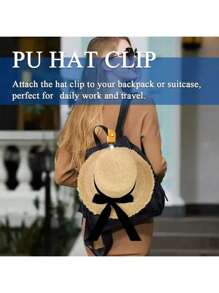 PU Leather Hat Clip For Travel Solid Color Hat Clips For Luggage, Multifunctional Baseball Cap Clip, Hat Companion Outdoor,Mini Travel PU Leather Hat Clip, Outdoor Backpack Luggage Organizer Clip, Multifunctional Straw Hat Clip, Hat Accessories, Securely Attach Your Cap To Bag Or Luggage