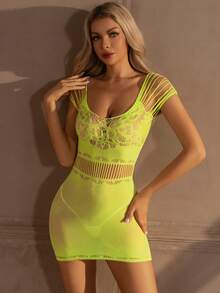 Vestido ajustado sin mangas y transparente con diseño de abertura para mujer, de alta elasticidad