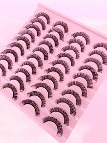 20 Paar falsche Wimpern Russischer Strip Wimpern, D-Locken, verwischt, natürliches Aussehen, 16mm, lockig, wie Echthaarwimpern, flauschiges Katzenaugen-Look, verlängerte gefälschte Wimpern Set