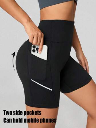 Women Pocket Shorts Comes With Reflective Strip High Waisted Seamless Yoga Sports Shorts Gym Exercise Hip Lifting Breathable Leggings Outdoor Bicycle Shorts Women's Boxer Shorts Summer Daily Wear Leisure Vacation