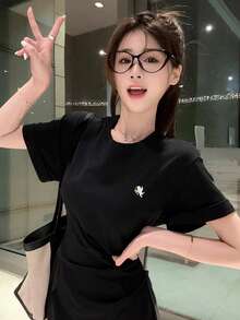 女式夏季天使图案褶皱休闲迷你连衣裙