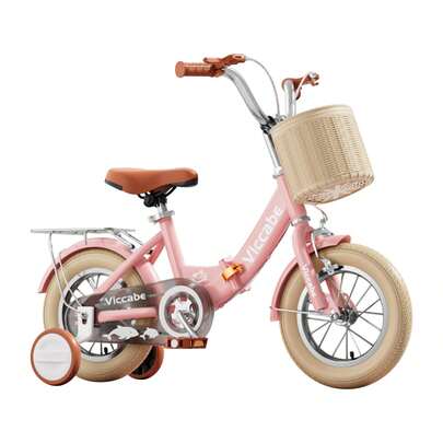 Le Forge bicicleta infantil niños R16 plegable con ruedas auxiliares freno de mano y cesta extraíble color rosa bicicleta segura divertida y resistente