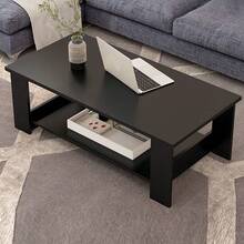 Modern Coffee Table Living Room Tea Side End Desk With Lower Storage Shelf Black - Black - View 5