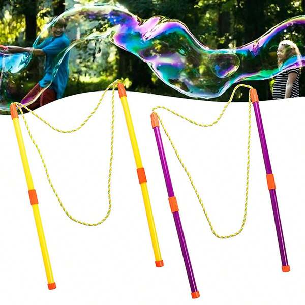 Bâton à bulles à double pôle avec cordon coulissant, bâton à grosse bulle amovible, accessoire de performance de bulle extérieure, corde à bulle, interaction parent-enfant en famille, jouet à grosse bulle extérieur, accessoire atmosphérique