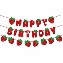 New Strawberry Theme Birthday Party Decoration Set, Happy Birthday Bunting Flag, Strawberry Birthday Home Decor, Room Background Decor, DIY Kit