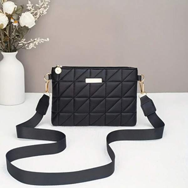 Classic Solid Color Plaid Pattern Fashion Embroidery Portable Lightweight Simple Coin Phone Shoulder Crossbody Bag