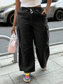 Plus Size Women's Pocketed Loose Straight Leg Jeans