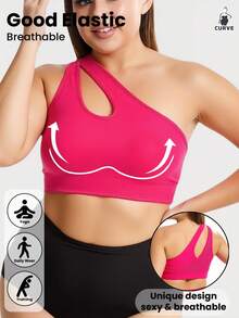 1pc Women Plus Size Seamless Mesh Crisscross Sports Bra, Wireless Lift And Support, Adjustable, Comfortable For Yoga, Sleep, Exercise - Hot Pink - View 2