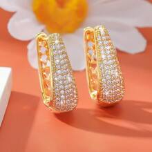 Women's Zirconia Drop-Shaped Hoop Earrings 18k Gold Plated 925 Silver - Vàng - Xem 4