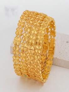 Adjustable 24K Gold Plated Fashion Bangle Bracelet For Women, Middle Eastern & African Style Jewelry - Yellow Gold - View 1