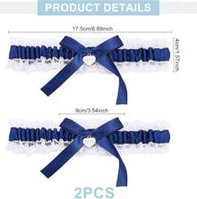 WEBEEDY 2Pcs Lace Wedding Garters For Bride Sexy Wedding Bridal Garter With Bow Party Prom Leg Garter Belt Tossing Thigh Garters Black Bowknot Elastic Leg Ring For Party Prom Birthday Halloween Christmas New Year - 藍色 - 查看 2