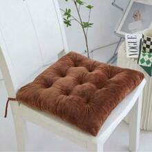 1pc 100% Polyester Thick Crystal Velvet Seat Cushion, With Ties, Suitable For Computer Office, Driving And People Who Need To Sit For A Long Time