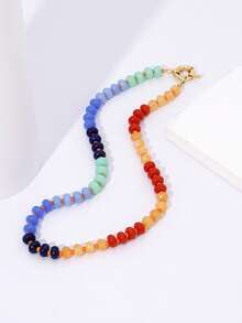 1 件精美彩虹色石英光滑圆珠项链，多珠手工制作，18K 镀金水手扣项链，女士度假珠宝 - 彩色的 - 查看 6