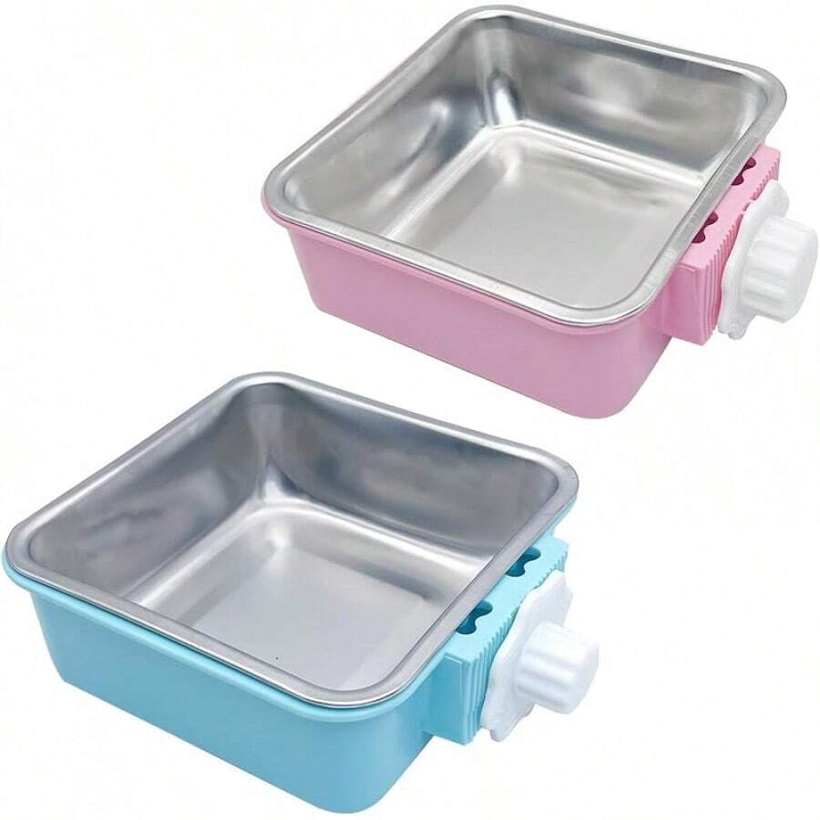 Kathson 2PCS Stainless Steel Dog Bowls Set Removable No Tip Puppy Food And Water Feeder Bowl Basic Metal Small Dog Bowls For Dogs Cats Rabbit Guinea Pigs Ferret FUOT - 大方塊(藍色,綠色) - 查看 1