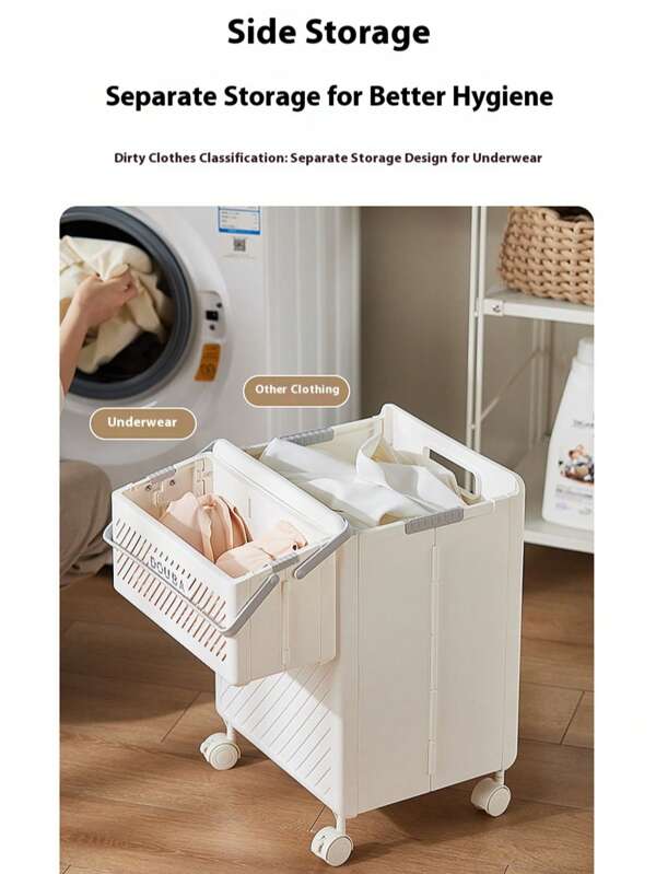 1pc (2pcs/Set) Dirty Clothes Storage Basket, Combination Of Large & Small Laundry Baskets For Home & Bathroom With Wheels, Collapsible Design