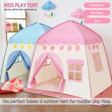 Tienda de campaña de princesa tamaño grande para niños - Temática de cielo estrellado azul, de poliéster resistente y armazón de acero, perfecta para niños y niñas - Regalo de cumpleaños o festivo ideal, Carpa de juego plegable para niños, Casa de muñecas, Decoración navideña, Regalo de Halloween, Apta para niños de 0 a 9 años
