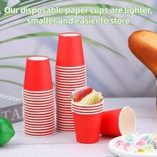 Paquete de 100 vasos de papel de 3 onzas, vasos de baño, tazas de espresso, vasos de papel pequeños para enjuague bucal, aperitivos, adecuados para el hogar, fiestas, picnics (negro) - Rojo - Ver 5