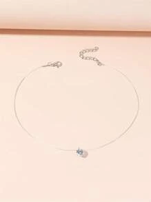 1pc Minimalist Elegant Sparkling Cubic Zirconia Pendant Necklace, Invisible Fishing Line Chain, Versatile Daily Wear Necklace